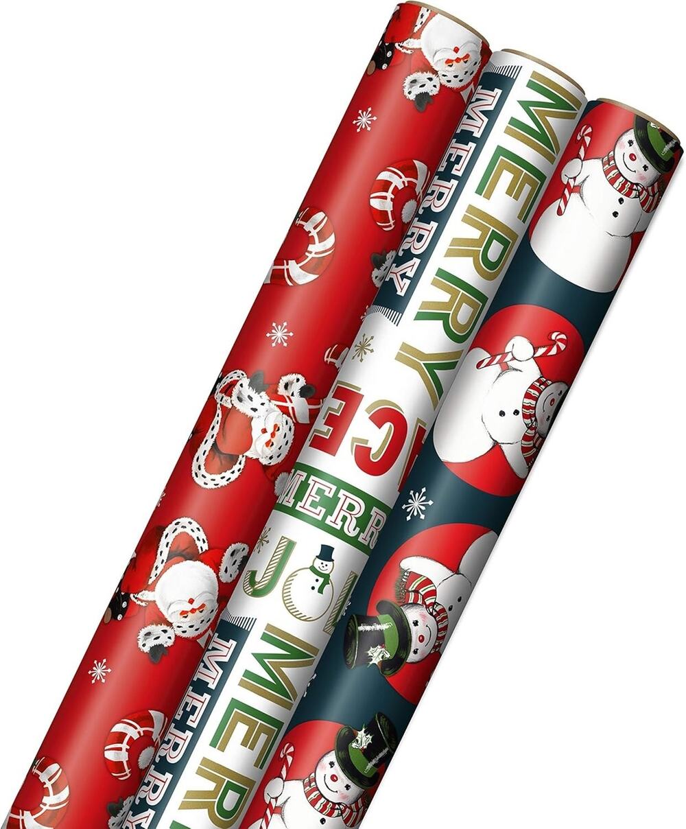 Hallmark Vintage Christmas Wrapping Paper Cut Lines on Reverse (3 Rolls: 120 sq.